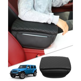 TBHOO for 2024 2025 Jeep Wrangler JL 2018-2023 Center Console Cover for Jeep Gladiator JT 2020-2025 Armrest Cover Jeep Accessories Arm Rest Pad Console Cushion Lid Black Leather with Pockets