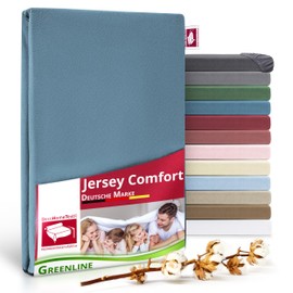 Greenline Fitted Sheet Premium Jersey Made of 100% Cotton Greenline Blue 140-160 x 200 cm up to 30 cm Also for Box Spring Beds, Fitted Sheet