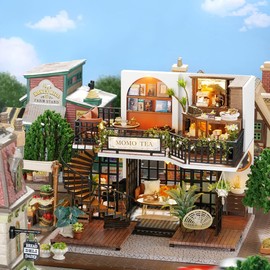RHZN Miniature House Kit, Doll House Kit, Miniature Kit, DIY Mini House for Adult, Cafe