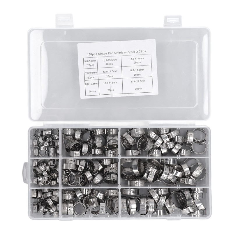 180Pcs Fuel Hose Clamps Kit Stainless Steel Injection Line Accessories