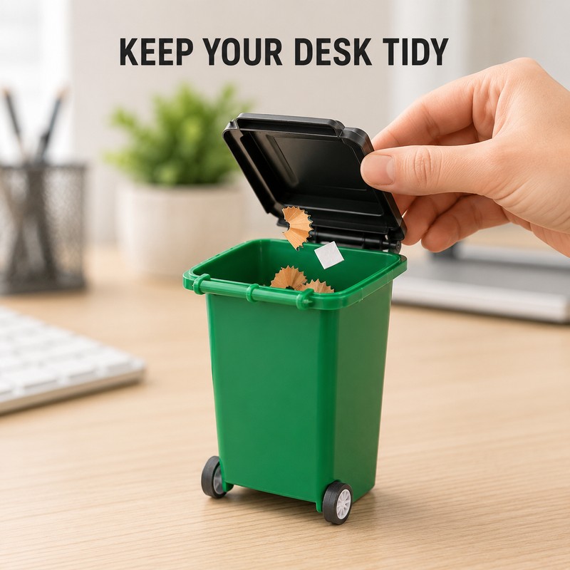 4-Pack Mini Wheelie Trash Bin Pen Holders for Office Desk