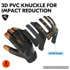 Vgo... Heavy Duty Work Gloves Men,Goat Leather,Water Repellent,Rigger Gloves,Anti-Vibration,Touchscreen (2 Pairs,L,Brown,GA8954)