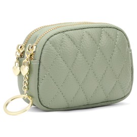 SENDEFN Women's Coin Purse Leather Wallet Small 2 Zippers Change Pouch Purse with Keychain Ring