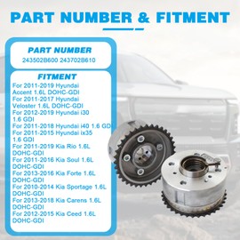 FIWARY Camshaft VVT Timing Gear fits for Hyundai Accent 1.6L 2011-2019, Veloster 1.6L 2011-2017, for Kia Rio 1.6L 2011-2019, Forte 2013-2016, 2010-2014 Sportage 1.6L Replace OE 243502B600 243702B610