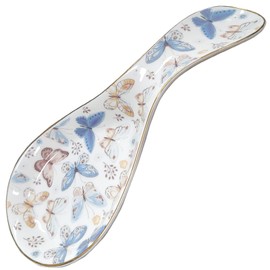 LEAZUL Ceramic Spoon Rest for Stove Top Kitchen Counter Large Spoon Holder Farmhouse Floral Flowers Print Coffee Spoon Cooking Utensil Tools Rest Modern Kitchen Decor