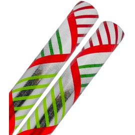 FLOMO Christmas Wrapping Paper - Mini Rolls - 14-Inch X 6.5-Feet - Red Green Stripes with Silver Background; 2 Pack
