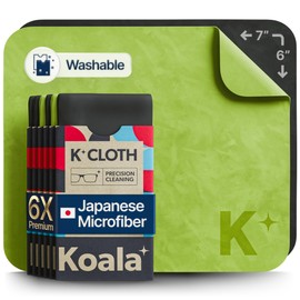 Koala Lens Cleaning Cloth | Japanese Microfiber | Glasses Cleaning Cloths | Eyeglass Lens Cleaner | Eyeglasses, Camera, VR/AR Headset, and Screen Cleaner | Black & Green (Pack of 6)
