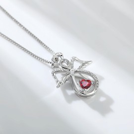 JiaYang Sterling Silver Infinity Angel Necklace Heart July Ruby Guardian Angel Pendant Jewelry Gifts for Her