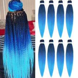 Pre Stretched Braiding Hair 26 Inch 8 Packs Professional Braiding Hair Extensions Synthetic Fiber Crochet Twist Braids Hot Water Setting Soft Yaki Texture(26",mixed black & blue & sky blue)