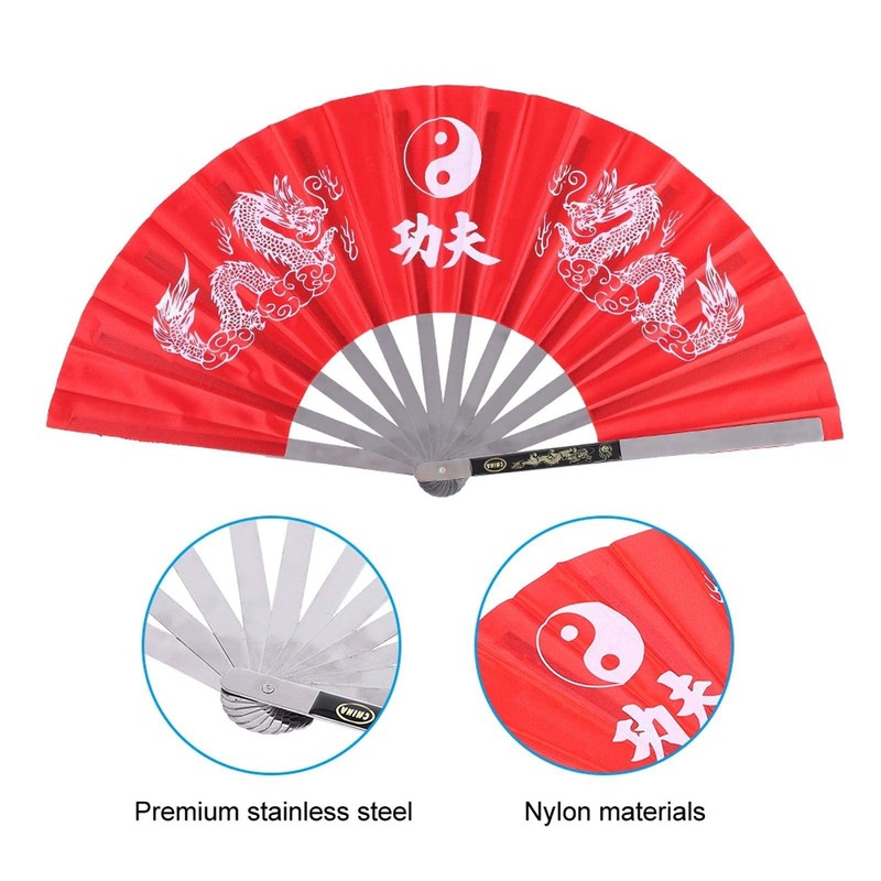Practice Training Performance Tai Chi Fan, Double Dragon Hand Fan