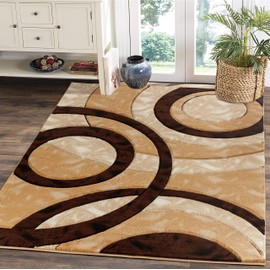GLORY RUGS Area Rug Modern 4x6 Brown Circles Geometry Soft Hand Carved Contemporary Floor Carpet Fluffy Texture for Indoor Living Dining Room and Bedroom Area