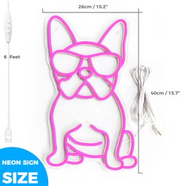 iPuppy French Bulldog Neon Sign Frenchie Wearing Glasses LED Neon Lights Fench Bulldog Accessories Decor Frenchie Decor French Bulldog Gifts