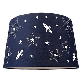 Fun Rockets and Stars Childrens/Kids Midnight Blue Cotton Bedroom Pendant or Lamp Shade Creates Stunning Effect Against The Wall by Happy Homewares