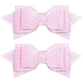 4inch Glitter Light Pink Hair Bows Alligator Clips 2pc Sparkly Bowknot Hair Barrettes Pins for Teen Toddler Girls Kids Women Party Dress Everyday Outfit Decor Accessories Gift