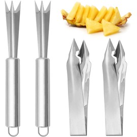 4PCS Pineapple Eye Peeler Remover Tool, Stainless Steel Pineapple Eye Clip and V Shape Pineapple Eye Cutter, for Home Kitchen Fruit Store Supermarket (Silver, One Size)