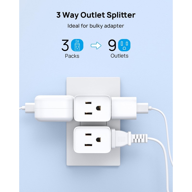 TROND Multi Plug Wall Outlet Extender - 3 Pack Horizontal