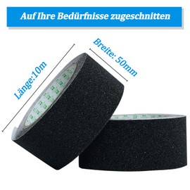 SANLI TAPE Antirutsch Klebeband, Anti-Rutsch Grip Tape mit Selbstkleber für Treppen, Schritte Innen und Außen, 2 Rollen von 50mmx10m, Schwarz
