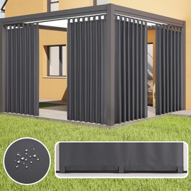 FLYFUN Outdoor Curtains for Patio Waterproof - Windproof Gazebo Curtains Outdoor Tab Top Curtain Panels,4 Panel, 52" W x 96" L, Grey