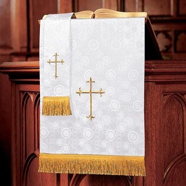 Murphy Robes Scarves-Millenova Lectern Banner Embroidered with Gold Latin Cross Sanctuary Pulpit Scarf, 17 x 35-Inch, White