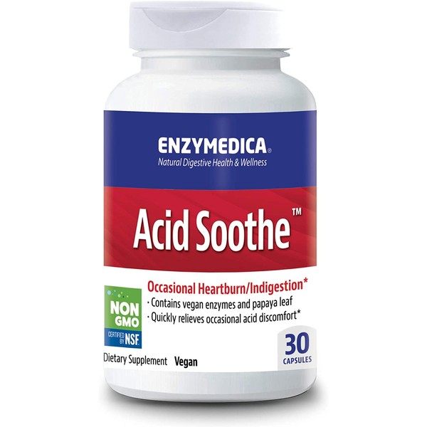 Enzymedica, Acid Soothe, Promotes Relief from Heartburn and Indigestion While Helping to Strengthen the Stomach Lining, Vegan, Non-GMO, 30 Capsules (30 Servings)