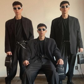 DQbhzh Y2K Wrap Around for Men Women Trendy Glasses(Silver Black Sunglasses)