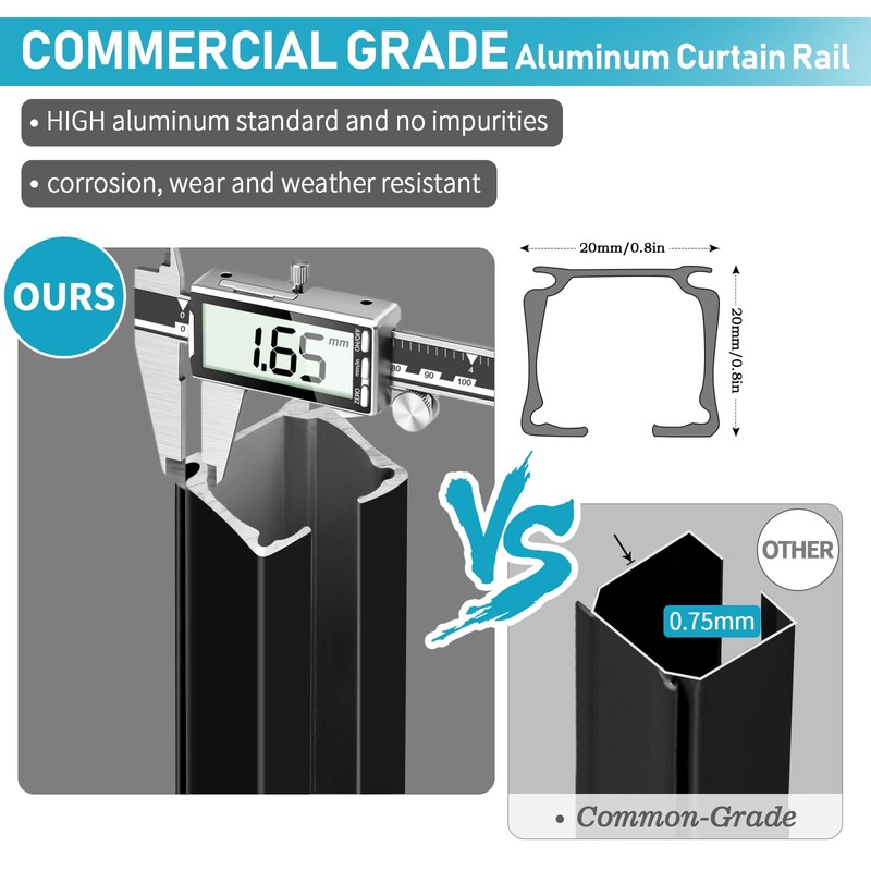 KOLAKO Ceiling Curtain Track, 3Ft-9Ft Heavy Duty Curtain Track Wall