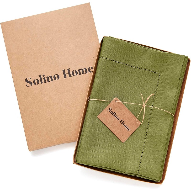 Solino Home 100% Pure Linen Napkins Avocado Hemstitch, 20 x