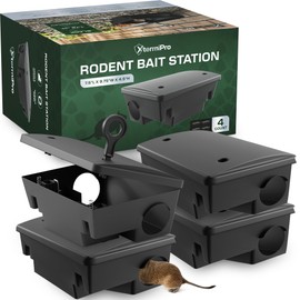 XTERMIPRO Large Rat & Mouse Bait Station - 4 Pack - Rat Bait Stations for Mice Outdoor/Indoor - Tamper Resistant - Child & Pet Safe Rodent Bait Station - Outside Traps - Bait Box Pest Control
