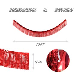 Red Foil Fringe Garland 10FT 2packs, Metallic Foil Tinsel Fringe Banners for Parade Float Decorations Wedding, Birthday Party Graduation (Two Red)