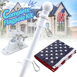 Barcetine Hag Pole with Banners Kit -Tangle Free Flag Poles with 3x5 Embroidered US Star Flags&Holder Bracket -Outdoor Hag Pole for Porch- White - size: 7ft, flag size: 3*5ft