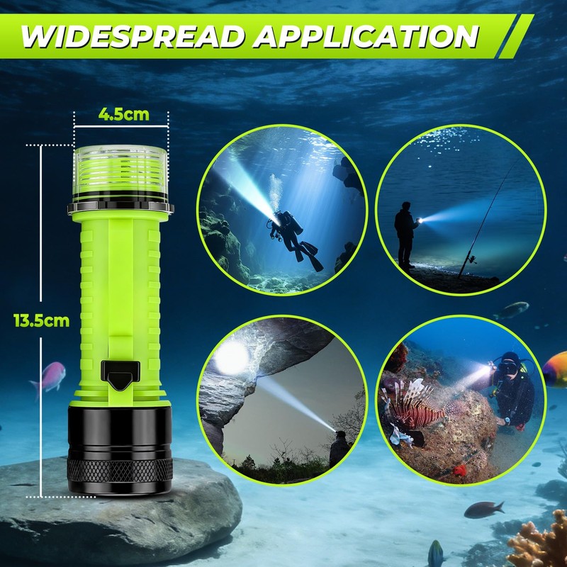 FISHOAKY Diving Flashlight Underwater LED Light, 1500 Lumen & 3