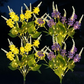 TANSOREN 4 Pack Solar Garden Lights Outdoor, 2 Lighting Modes Warm White LED Waterproof Solar Powered Primrose Flowers Landscape Light for Outside Yard, Patio, Pathway Decorative, Décor, Gifts