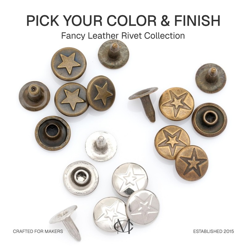 CRAFTMEMORE 3/8" Fancy Leather Rivets Round Rapid Rivet Studs for