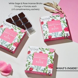 White Sage & Rose Incense Bricks (3 x 9 Bricks Each) by Aromafume - Salvia Apiana & Rose Extracts. Accentuates Romance, Intimacy & Positivity. Low Smoke, Non Toxic Incense Bricks | Refill Pack