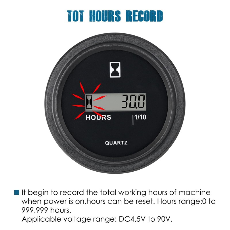 Runleader LCD Hour Meter,DC 4.5V to 90V, Data Storage &