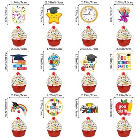 24Pcs Kindergarten Graduation Cupcake Toppers, Class of 2025 Congrats Grad Cupcake Picks for 2025 Preschool Primary School Graduation Party Decor Supplies