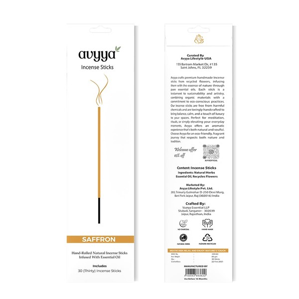 Avyya Hand Rolled Incense Sticks, Charcoal-Free, Recycled Flowers – Perfect