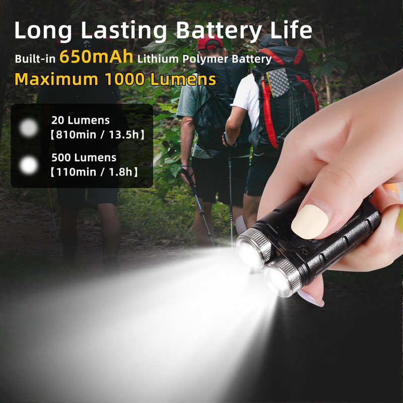 KunHe K2 2 Pack 1000 High Lumens Pocket Flashlight Keychain