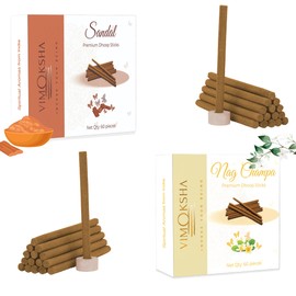 Vimoksha Dhoop-Incense-Stick-Variety-Pack-Total-120-Sticks-(2 Scents x 60 Sticks)-100%-Natural-Handmade-Free-Stand-Nagchampa-Sandal-for-Purification-Relaxation-Positivity-Yoga-Meditation