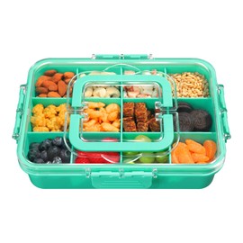 Xyptorix Snack Box Container for Kids - Adjustable 12-Compartment Snack Containers, Reusable Bento Box, Dishwasher Safe, BPA-Free, Perfect for School, Travel, Camping & Picnic, Green