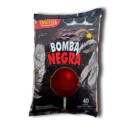 Paletas Vero Bomba Negra Paleta - Paquete de 40 piezas - Sabor cola con relleno efervescente - Contenido neto 600 gr