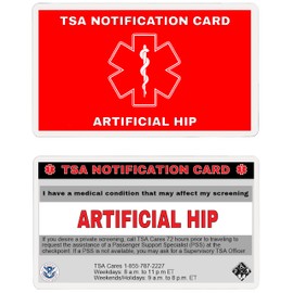 Artificial Hip TSA Notification Wallet Air Travel Card for Hip Replacement - Quantity (2)