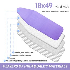 BNDX Heat-Resistant Ironing Board Cover and Pad 18" x 49" – Eco-Friendly Material, Durable Elastic Edge for College Students, Busy Moms, Apartments, Dorm Rooms – Royal Amethyst