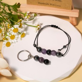 Ronglry Healing Crystal Jewelry Set Crystal Healing Stones Bracelets and Crystal Keychain for Women Healing Spiritual Crystal Bracelets for Women Empath Keychain Gifts-Empath