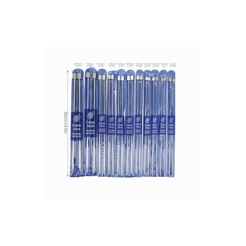 Agujas de tejer de acero inoxidable, 11 pares de agujas