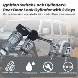LLYZFED Ignition Switch Lock Cylinder & Door Lock Cylinder with 2 Keys Compatible with Dodge Plymouth, for Jeep Wrangler TJ LJ 1998-2001, Replace# 703719C 703719 5003843AB 5003843AA 5083915AB 924-703