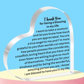 WTOPP Thank You Gifts,Acrylic Heart Shape Plaques Appreciation Gifts,Appreciation Gifts For Mum Dad Boss Leader Mentor,Thanksgiving Gift For Colleague Coworker,One size,Transparent,