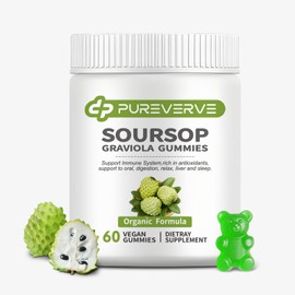 Pureverve Soursop Graviola Gummies, Max Strength Soursop Leaves Extract with Sea Moss & Zinc for Cell Support & Regeneration, Immunity, Liver and Antioxidant, Sugar/Gluten Free, Vegan - 60 CT