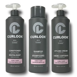 Curlook Curly Hair Package | Sulfate-Free, Silicone-Free Shampoo, Conditioner & Leave-In Styling Cream Set for Men | 400ml (13.5 oz) Each | Made in Canada Curly Hair Products | Pack of 3