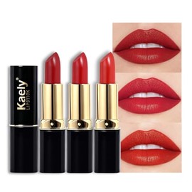 evpct- Juego de 3 lápices labiales mate aterciopelados sedosos de color rojo brillante claro oscuro para mujeres, rojo rubí de larga duración Smu     